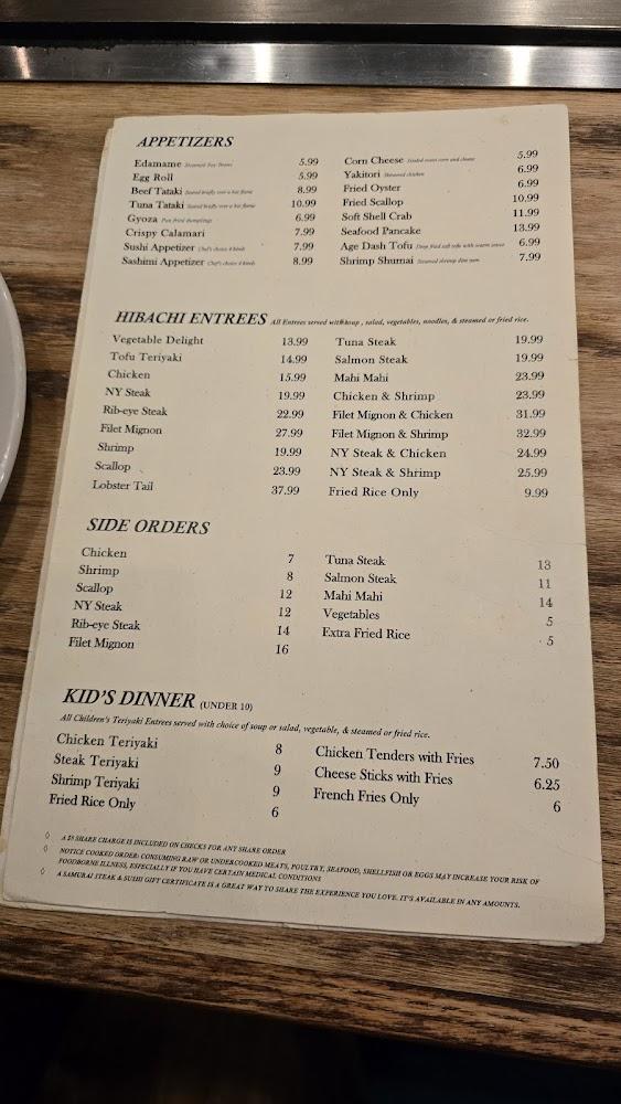 Samurai Steak and Sushi Menu image 2